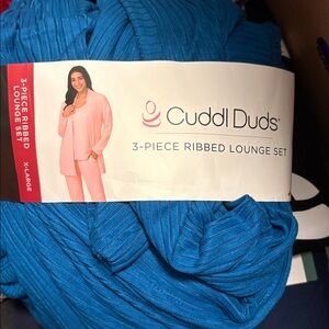 Cuddl Duds Blue Teal 3 Piece Ribbed Lounge Set Size M Pants Women’s New